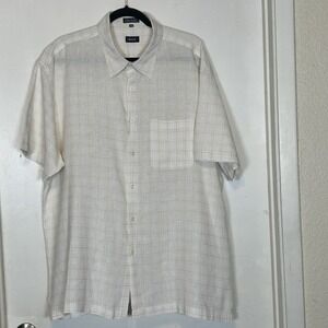 Izod Classic Short Sleeve Shirt Size XL  Blue Floral Print 55% Linen 45% Cotton